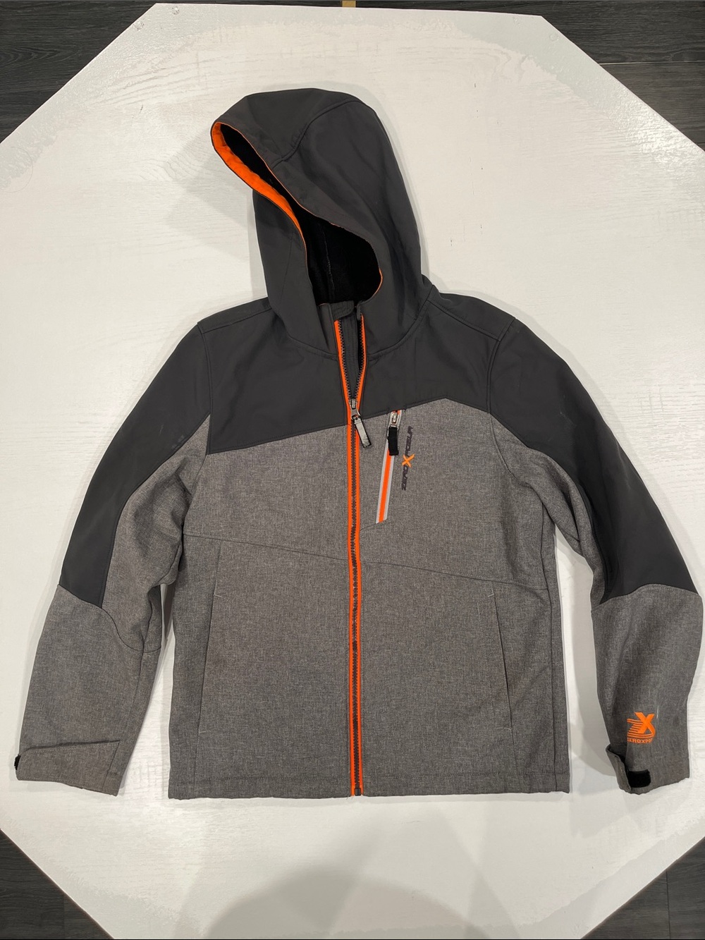 ZeroXposur Gray and Orange Kids Rain Jacket with Hood